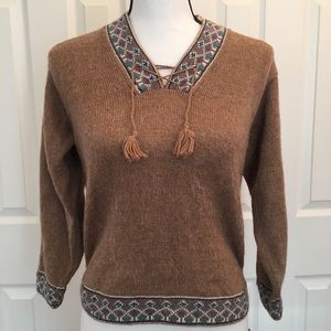 Tassels Alpaca wool Nordic sweater triangles tan
